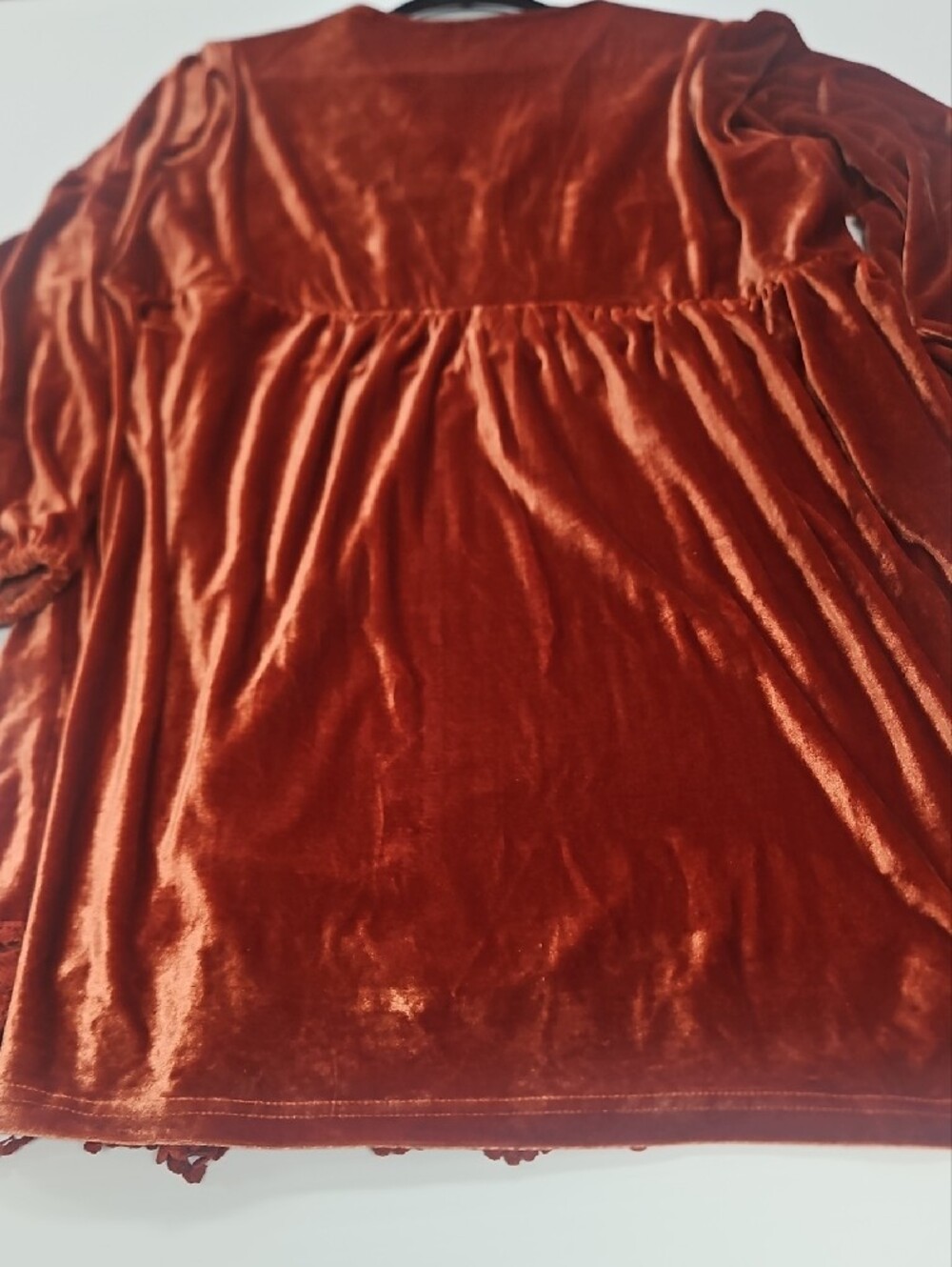 3 XL Velvet Crochet-Trim Long Sleeve Dress - Rust - Picture 8 of 13
